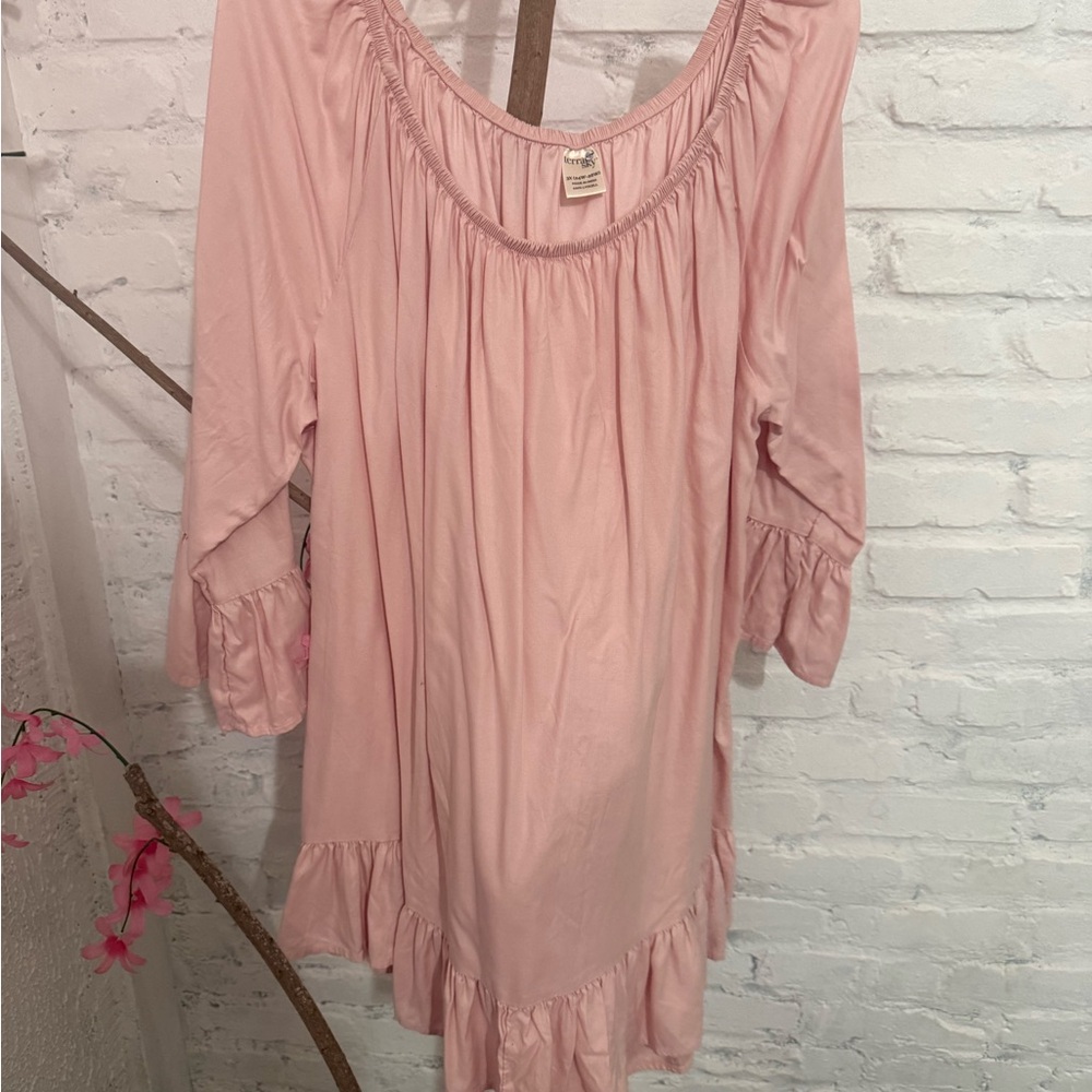 Terra & Sky Light Pink Ruffle-Hem Peasant Tunic